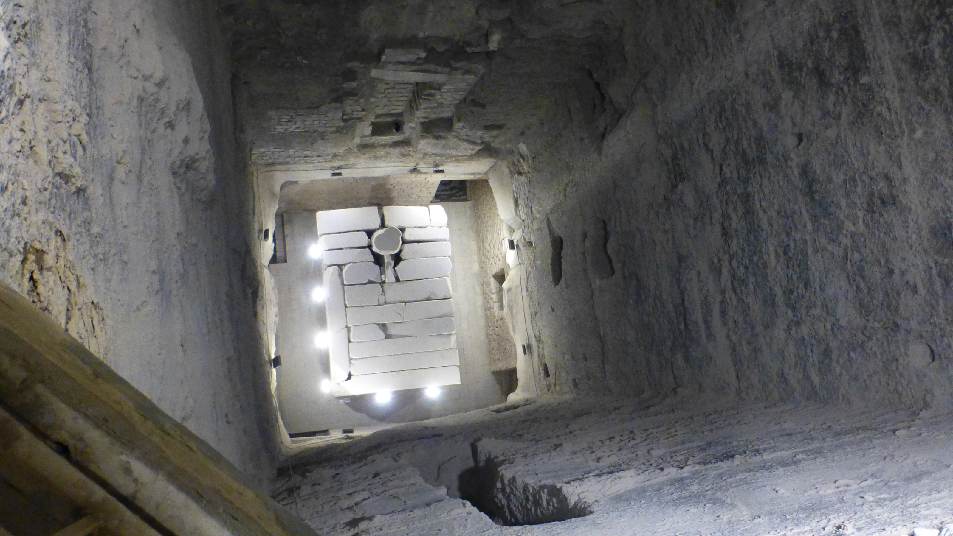 From the end of the walkway we look into the burial chamber. No body was found here as the tomb had been extensively robbed over the years.