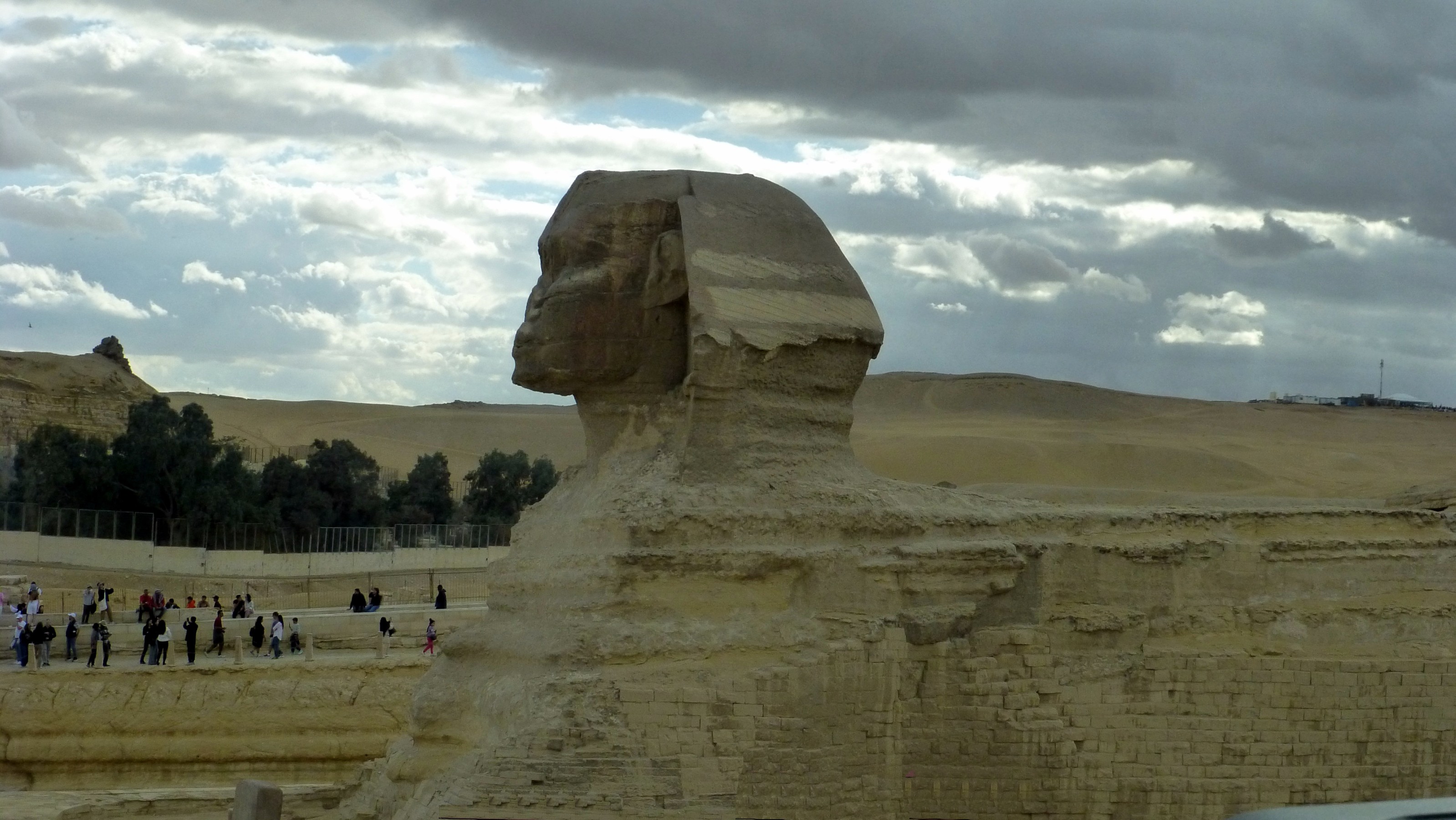 A side view of the Sphinx san nose. While the popular story is that Napoleon shot the nose off during a battle, the truth is not so glamorous. In about 1378 Muhammad Sa'im al-Dahr,angered by local peasants making offerings to the statue, had the nose chiselled away. This disfigurement nullified the statue's power.