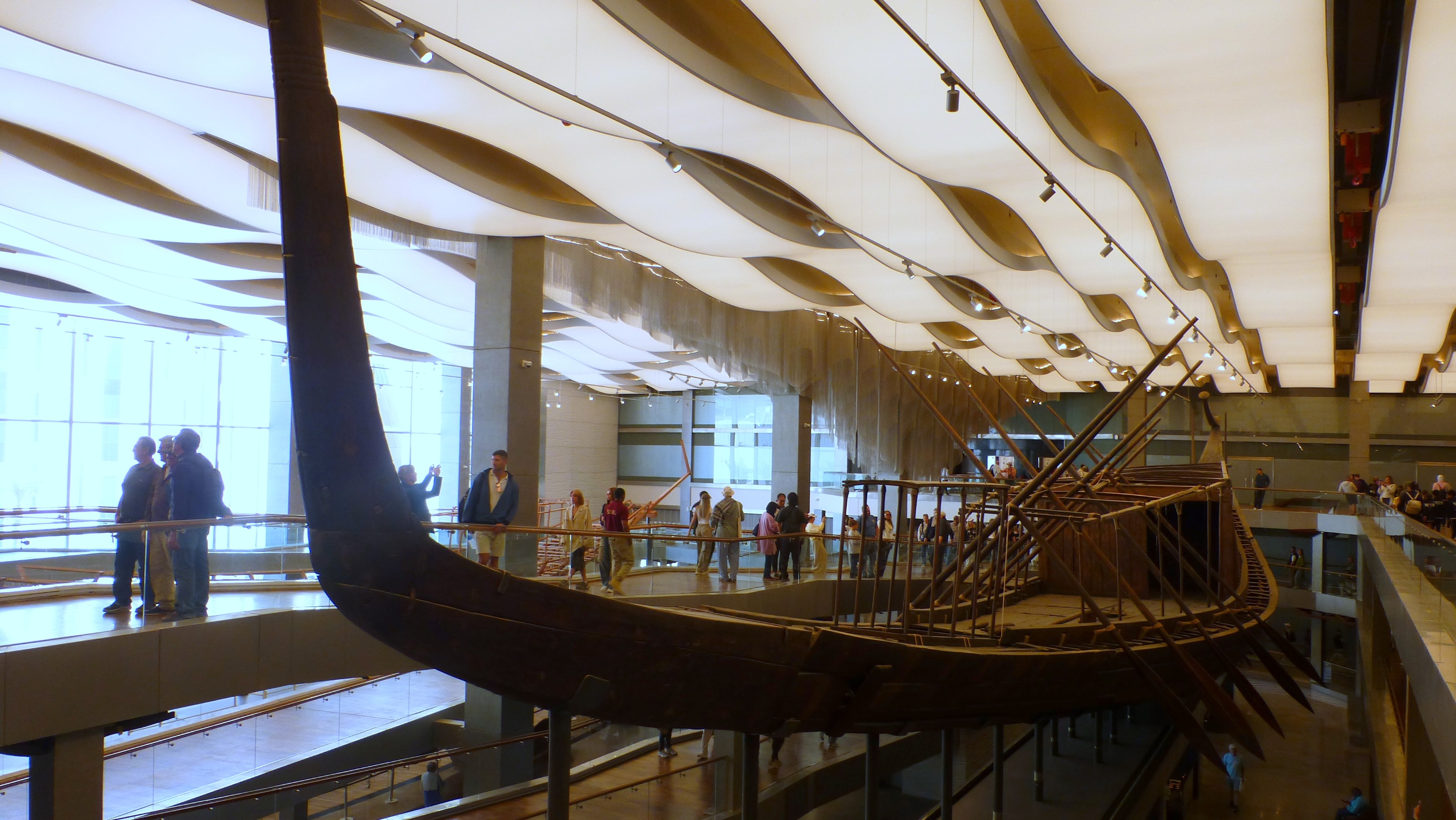 One of two 4600 year old solar boats discovered near the Great Pyramid of Giza. it is believed to have been for Khufu's use in the afterlife as he traveled the sun's journey.