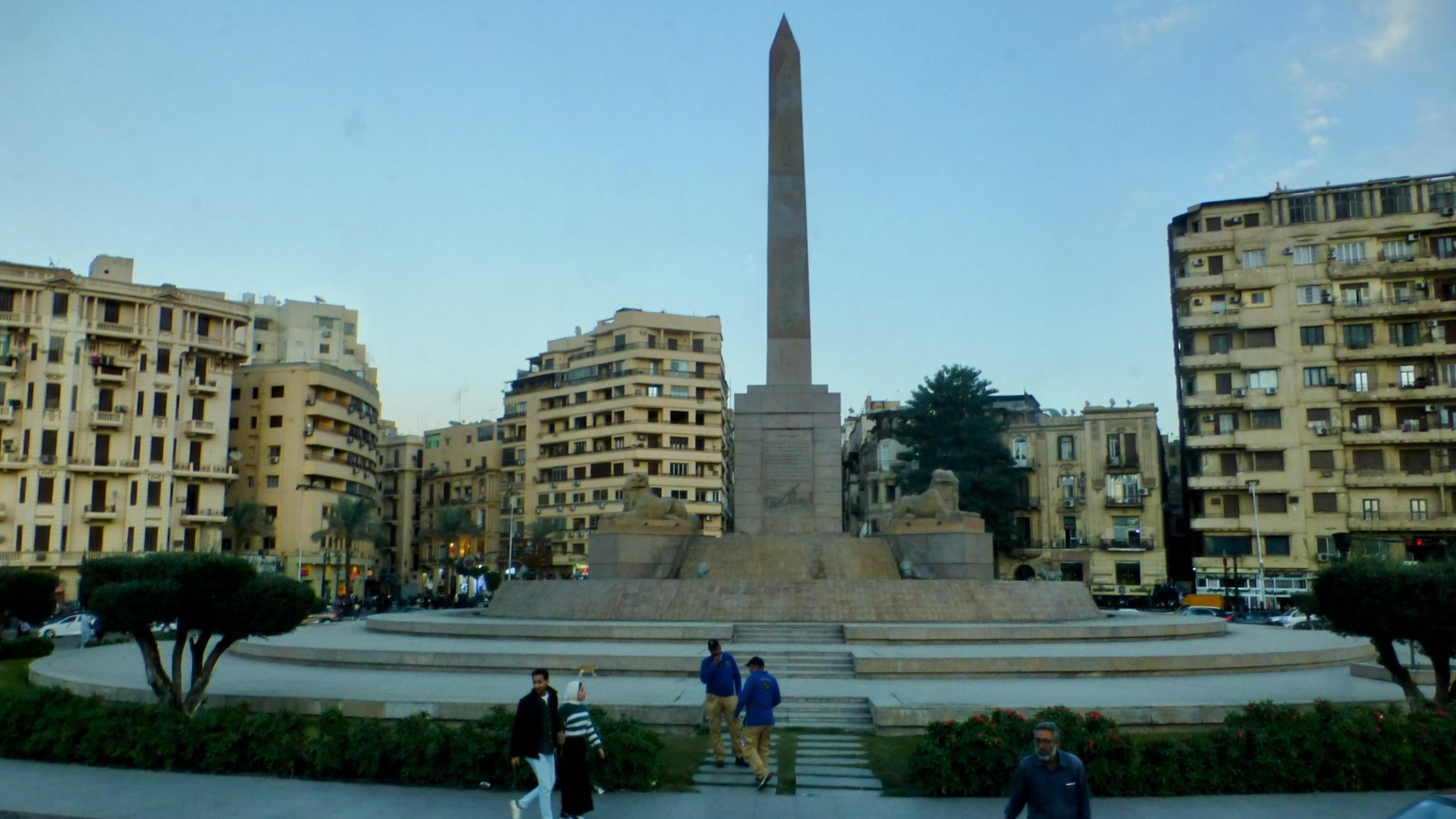 In the center of a round about was this small obelisk guarded by small sphinxes.