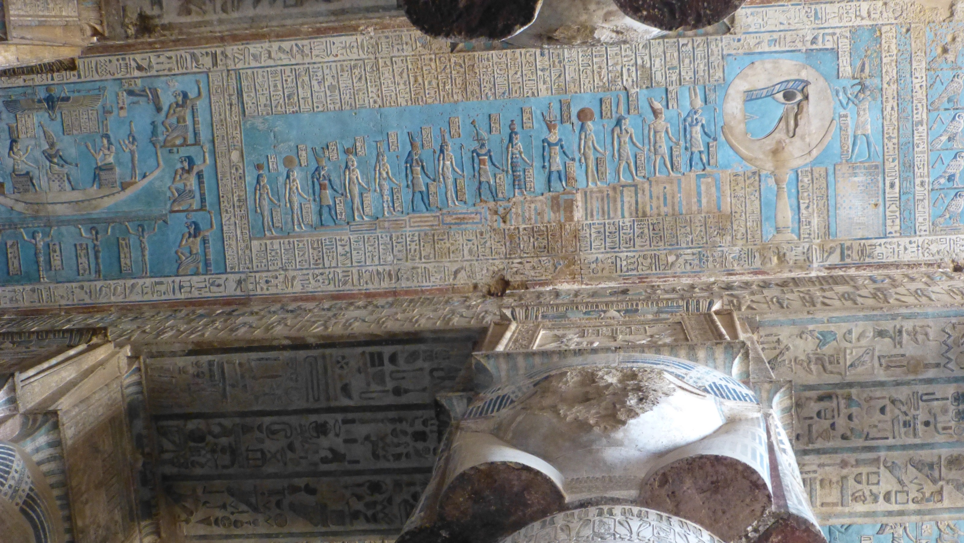 More colorful paintings on the ceiling including the head of he god Horus.