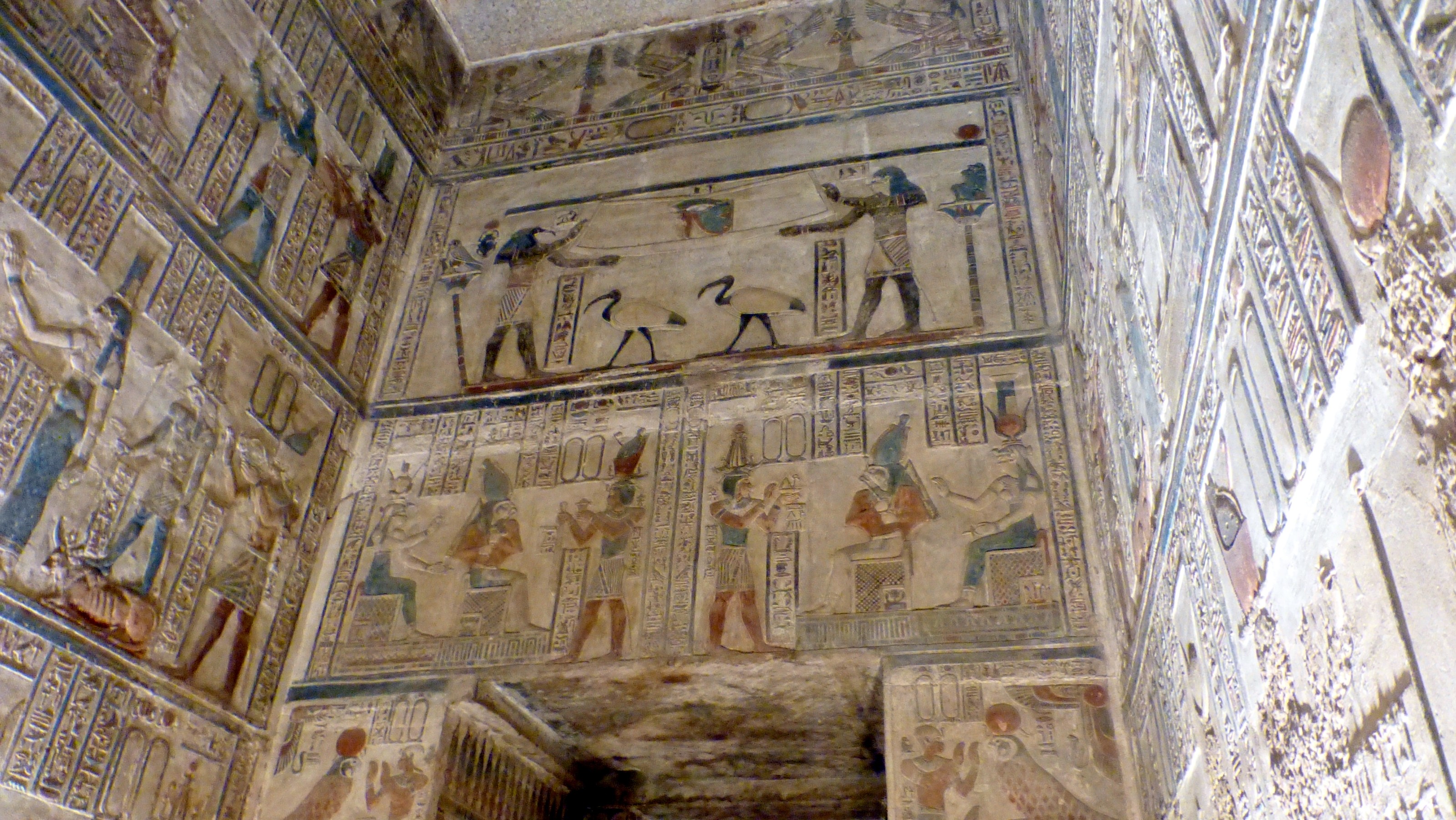 Wall paintings in one of the chambers of the temple. Because of the size of the chamber, I was unable to get a good angle.