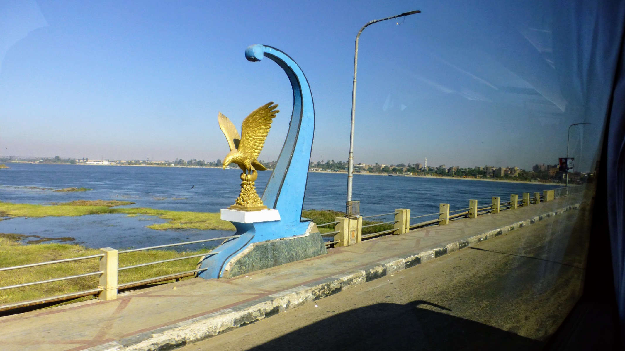 The bridge over the Nile at Dandera is guarded by eagles.