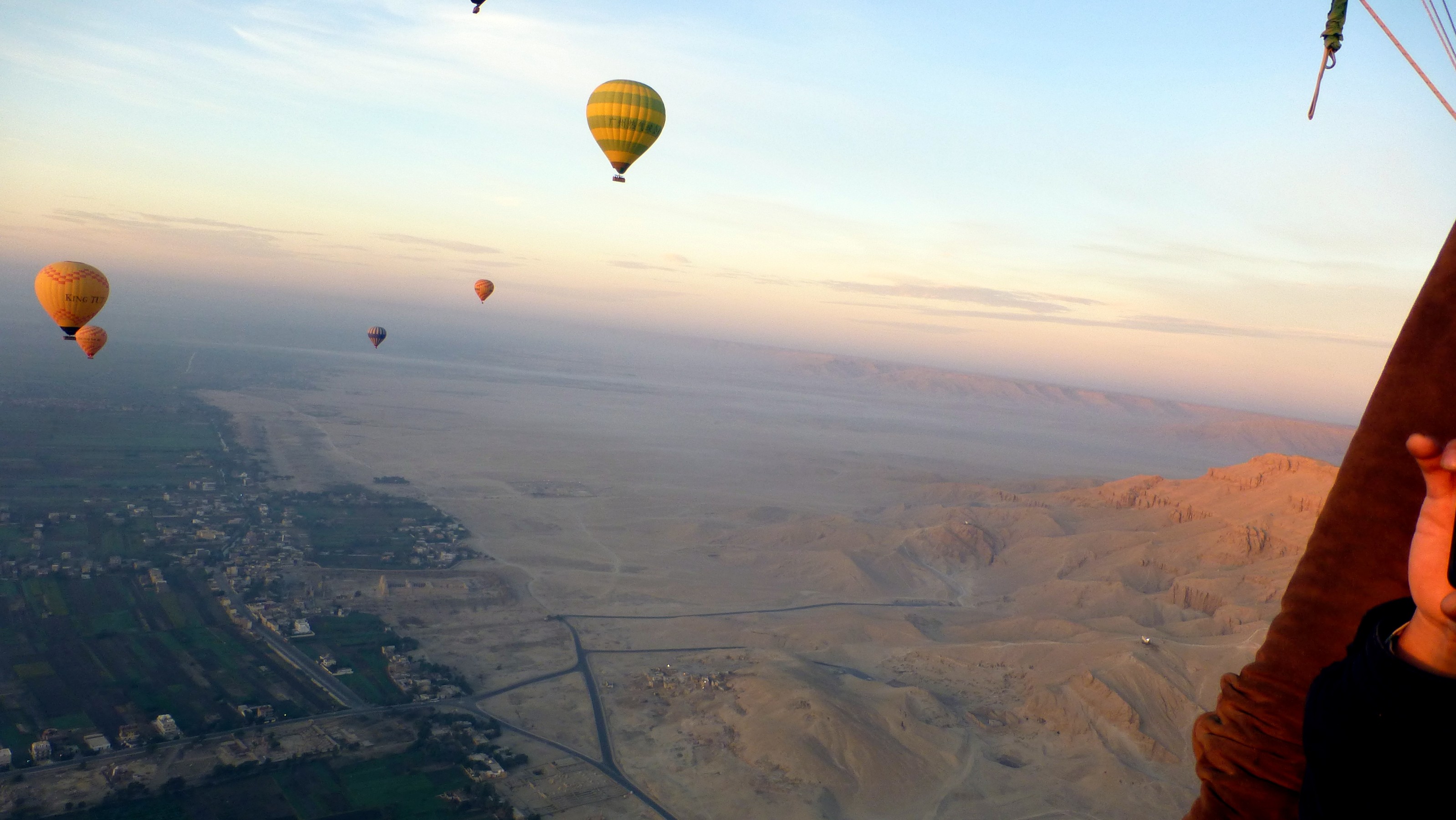 Soaring 2200 feet above the desert, we could see the Valley of the Kings, the Valley of the Queens, Hatshepsut's Temple and much more (though not so clear from this height.)