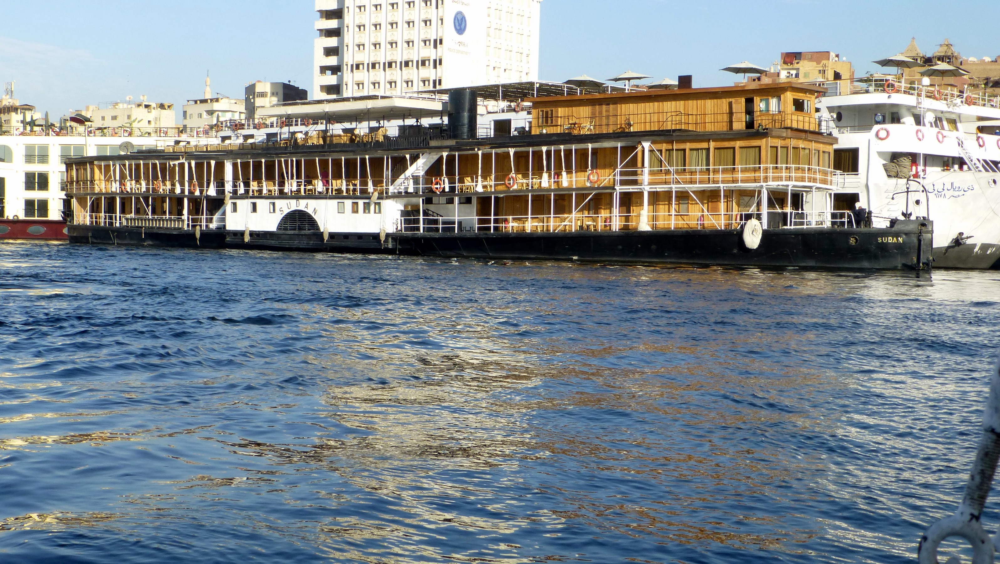 This is the SS Sudan, the only steam driven paddle wheel boat remaining on the Nile. It was aboard this boat that Agatha Christie wrote <q><i>Death On The Nile</i></q>.