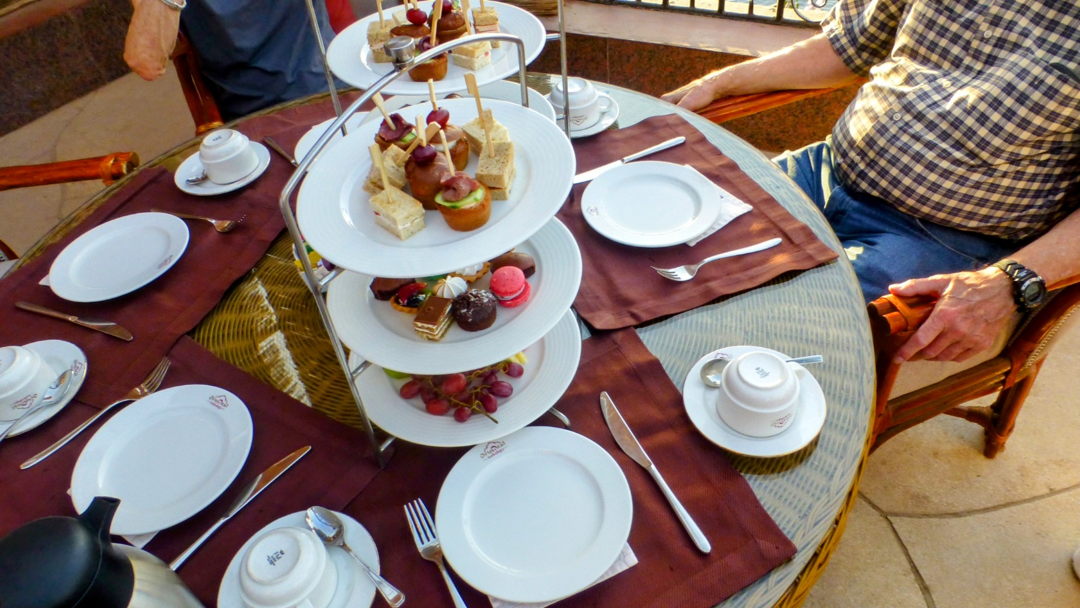 Our high tea was served with this three tiered stand with sandwiches, pastries and fruit.