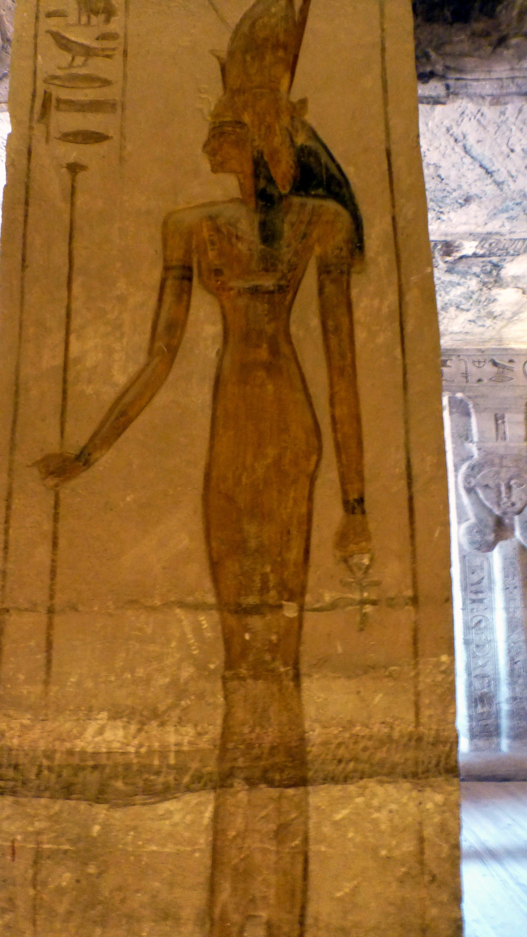 This is not Nefretari but a goddess. You can tell because her cartouche is open at the bottom indicating eternal life.