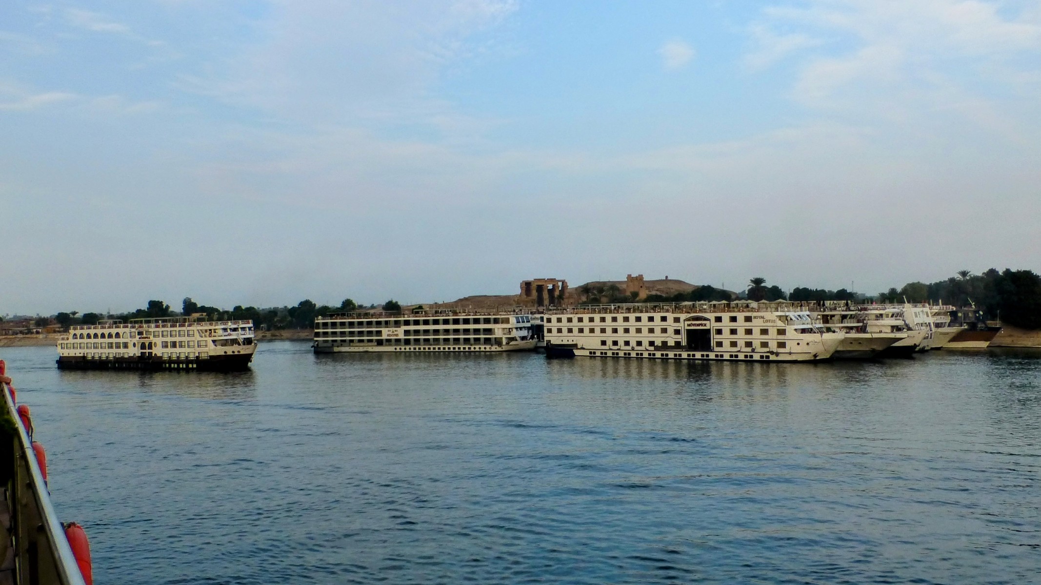 After leaving Aswan we headed back downstream to Luxor. As we passed Kom Ombo Temple there were at least a dozen ships docked to visit it. When we stopped on the way up, we were the only ship docked.