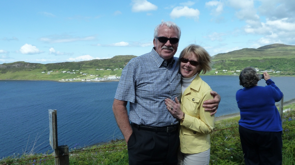Alex & Linda overlooking Uig Harbour on our way to Harris & Lewis.