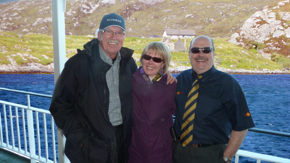 Our intrepid trio just before landfall at Tarbert, Isle of Harris