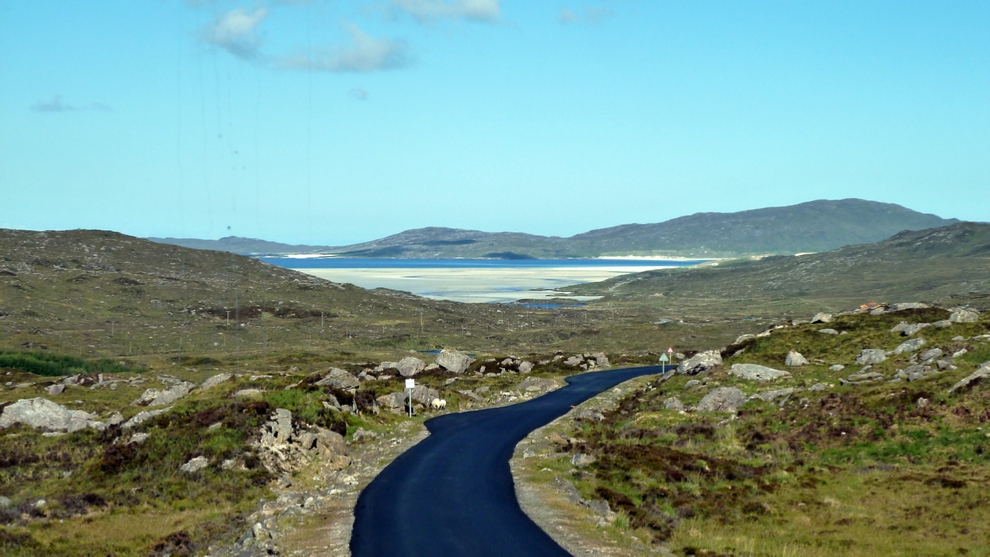 Looking ahead to the azure blue waters of the Sound of Taransay