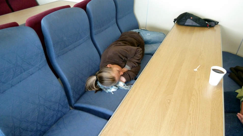 Lisa catching a few Z’s as we cross the Pentland Firth