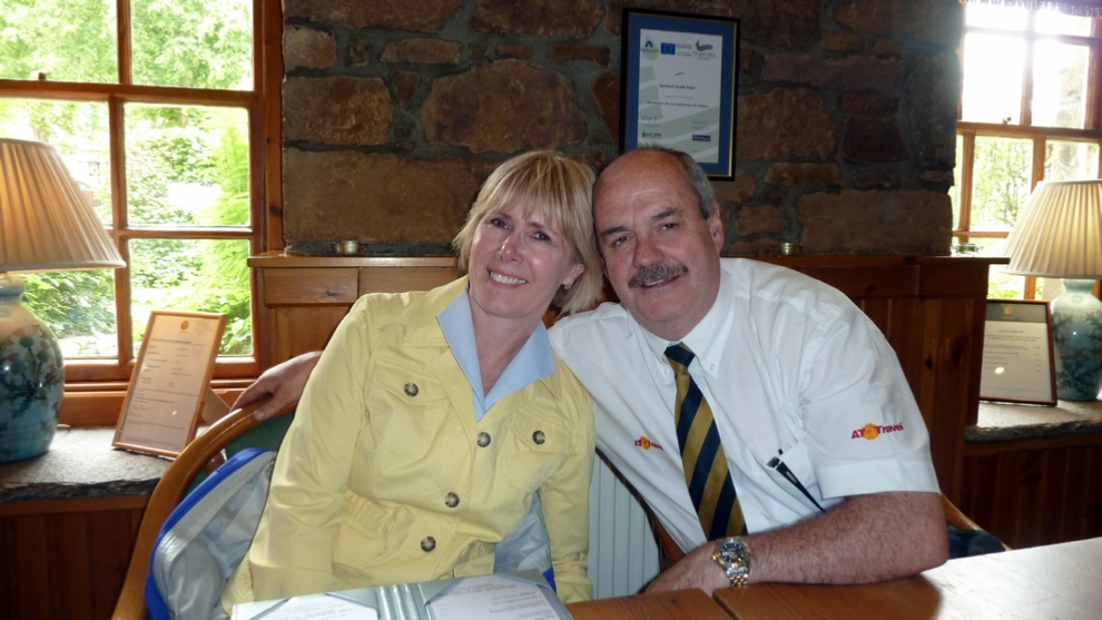 Linda and Barry waiting for their Lamb’s liver at the Dornoch Castle Hotel