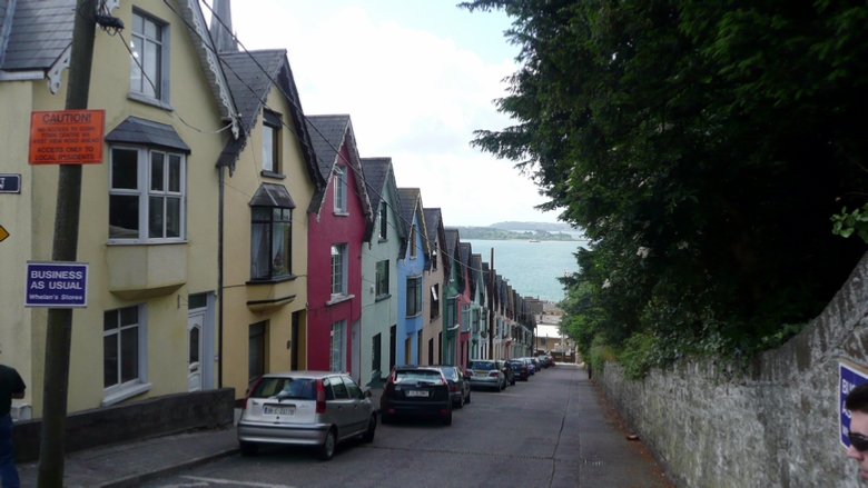 West View St in Cobh looking toward Cork Harbour and Haulbowline and Spike Islands