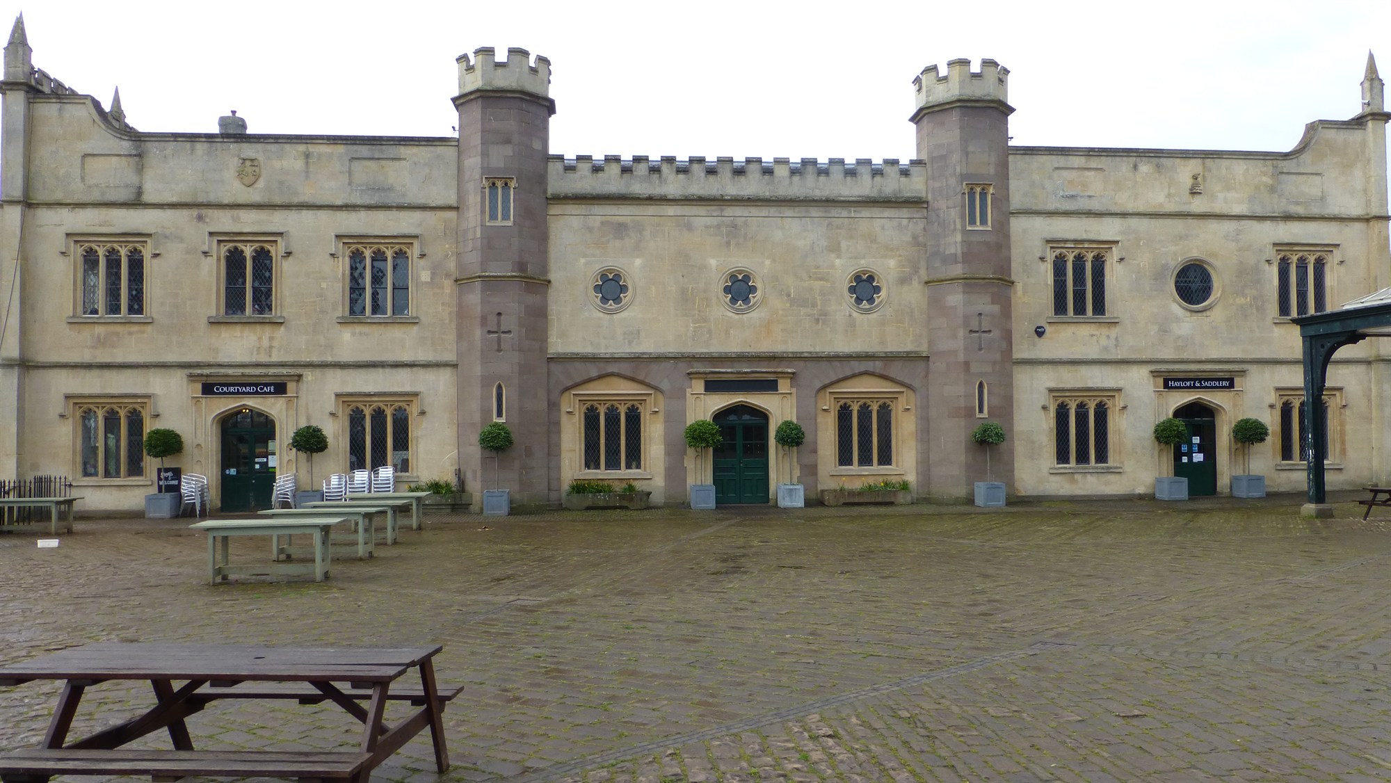 The North Courtyard, previously the horse stables on the lower levels.