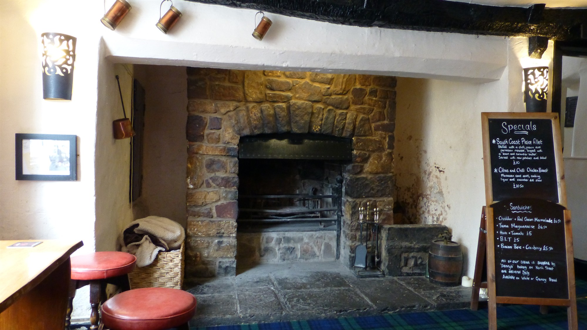 The fireplace in the Angel Inn