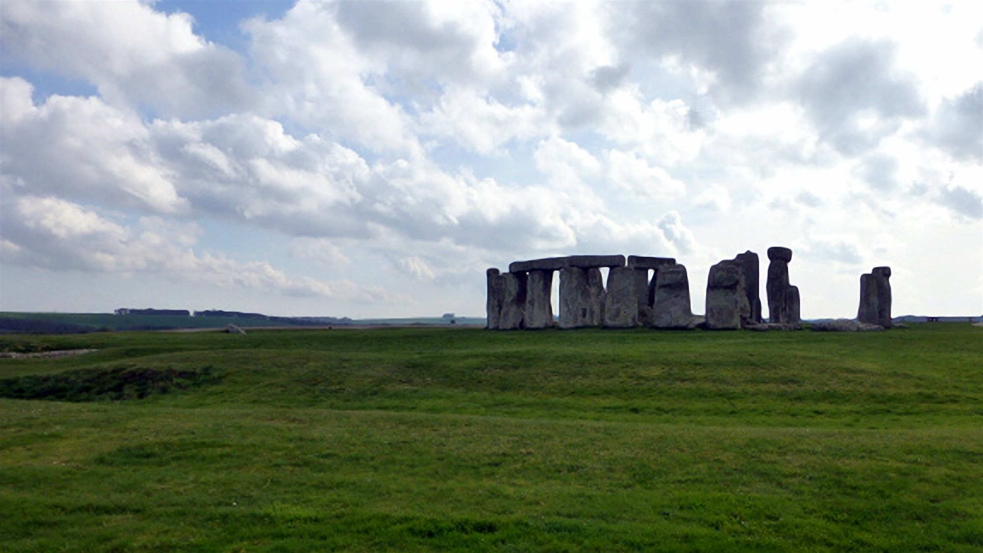 Stonehenge on the Salisbury Plain as the sun sets.