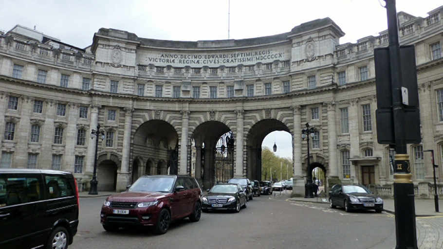 The Admiralty Arch. Translation - In the 10th Year of Edward VII, King, to Victoria, Queen,  from a grateful nation, 1910 (thanks to those 2 years of Latin I.)