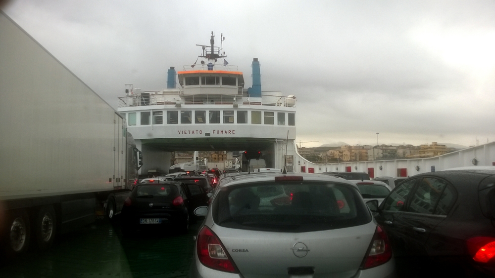 Aboard the Messina Ferry Vietato Furare -<wbr> last on but not the last off. Vietato Furare means "No Smoking"