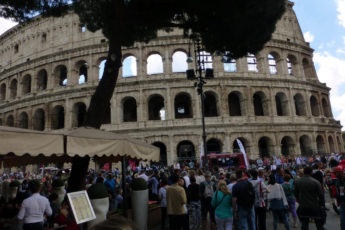 The Colosseum as we exit the Metro. The street restaurant is to the left